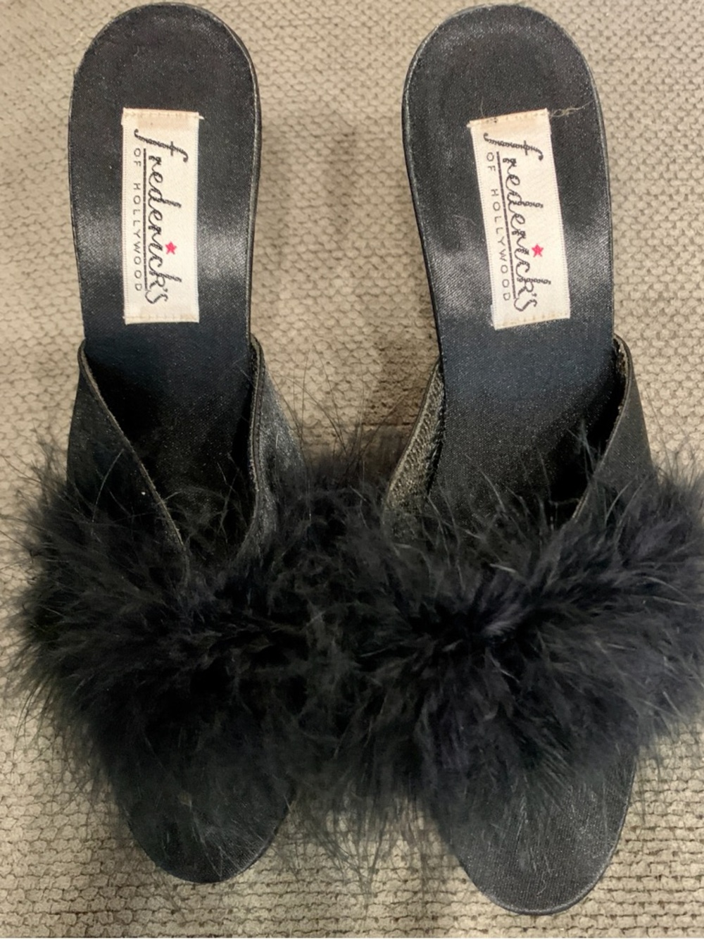 Frederick's of Hollywood Black Feather Slide Slippers